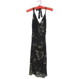 Heart Moon Star Rampage Black Ivory Floral Halter Midi Dress Lace Trim Medium